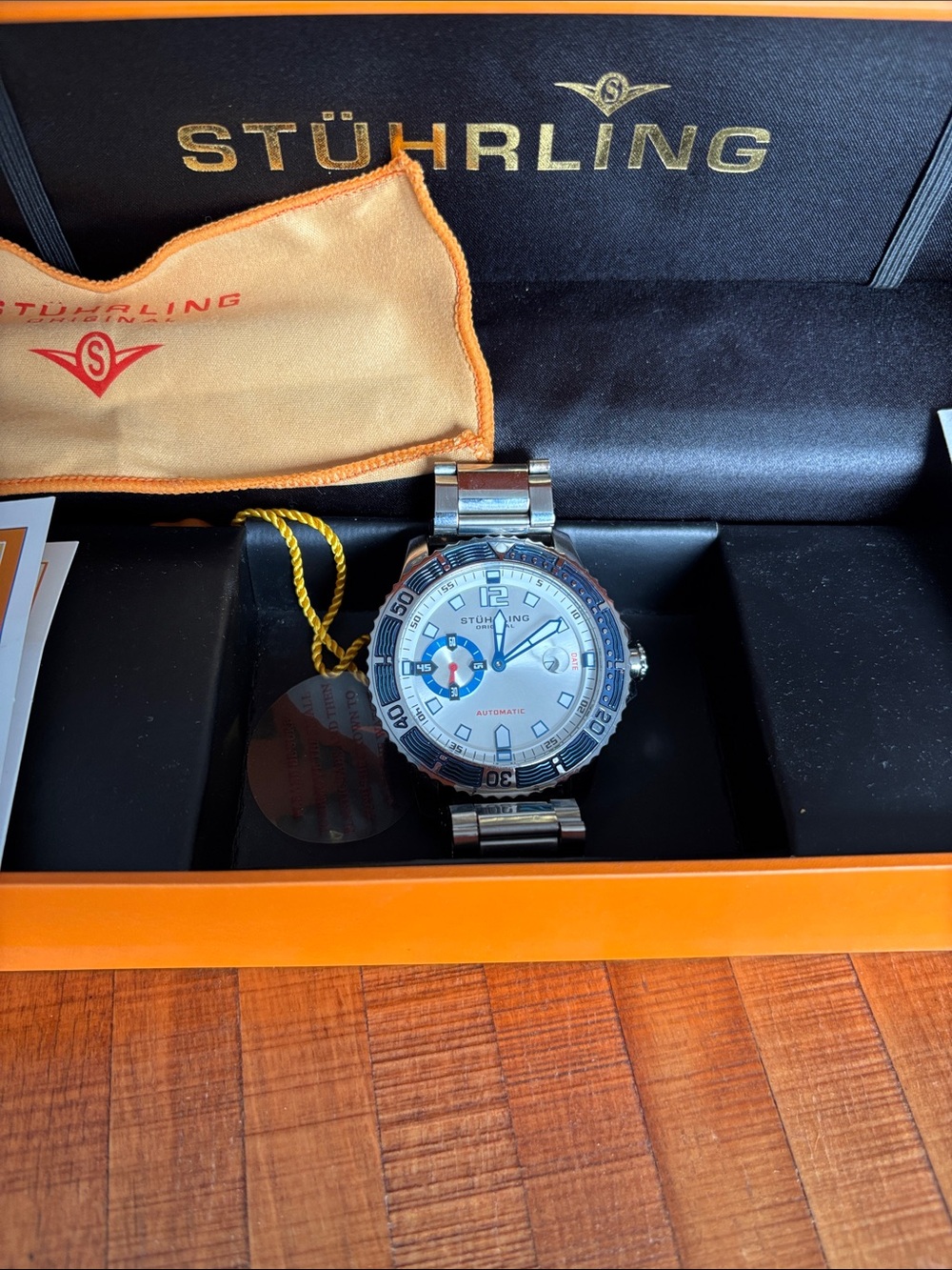 Stuhrling Original Silver and Blue Men's Automatic Dive Watch